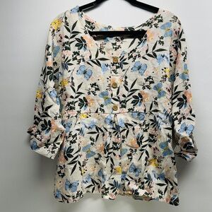 Laura bianchi floral/butterfly print made in Italy linen tunic size M